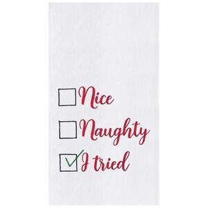 Nice Naughty I Tried Christmas Holiday Embroidered Kitchen Flour Sack Dish Towel